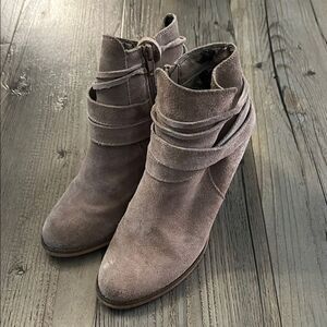 Sole Society Suede Ankle Booties in Taupe